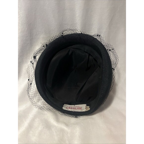 Original Caroline Vintage 1960s Black Whimsy Hat Veil Cocktail Hat